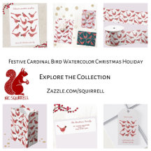 Festive Cardinal Bird Red and White Watercolor