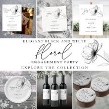 Elegant Black White Floral Engagement Party Suite