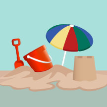 Bucket and Spade Beach Scene Illustration
