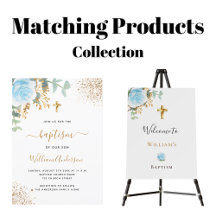 Baptism - light blue floral - baby boy