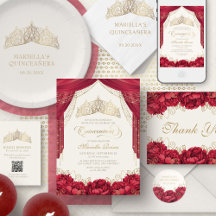 Red Princess Tiara Crown Quinceañera