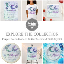 Purple Green Modern Glitter Mermaid Birthday Set
