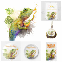 Summer Watercolor Chameleon Birthday Party