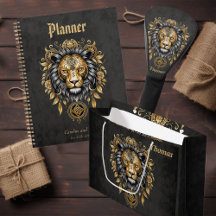 Majestic golden lion head with black mane.