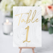 Marble and Gold Script Table Number Cards