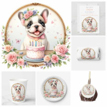 Cute Pastel Puppy French Bulldog - Birthday Party