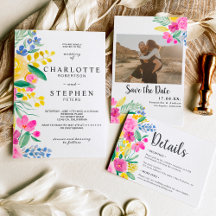 Bright summer pink yellow floral watercolor