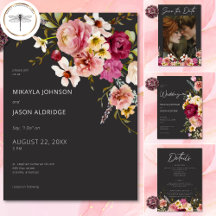 Modern Elegant Summer Meadow Floral Black Wedding