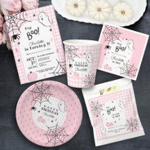 Pink Houndstooth Cute Ghost Halloween Birthday