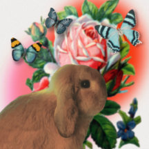 Vintage Roses, Butterflies and Bunny