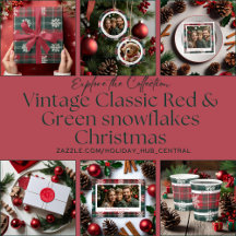 Vintage Classic Red & Green snowflakes Christmas 