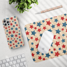 Blue and Red Stars, Beige Background