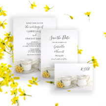 Tea Cup and Yellow Daisies Wedding Stationery