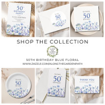 50th Birthday Blue Floral Party Supplies