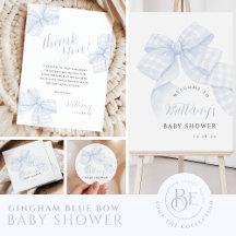 Gingham Blue Bow Baby Shower Collection