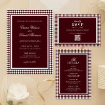 Burgundy Red Classic Harlequin Border Wedding Set