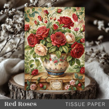 Shabby Chic Vintage Red Roses Tissue Papers