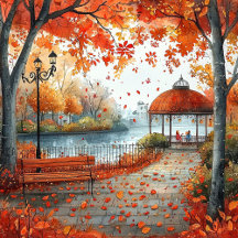 Thanksgiving Postcards Foil Whimsical Village