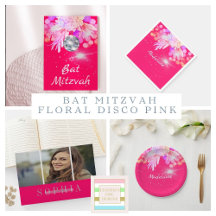Bat Mitzvah Floral Pink Disco Ball 