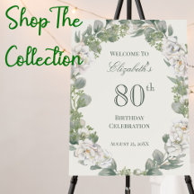 Elegant 80th birthday ivory and sage floral