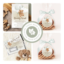 Sage Balloons Teddy Bear Baby Shower