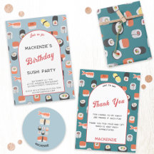 Japanese Sushi Birthday Party Invitations Supplies