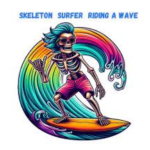 Skeleton Surfer Riding a Wave
