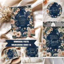 Navy Blue Pastel Wildflowers Sweet 16
