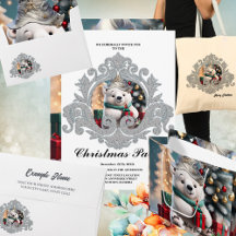 Cute fluffy christmas polar bear  with gift.