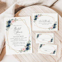 Navy and Pink Flowers Bridal Shower Collection