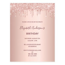 90th Birthday - rose gold glitter drip