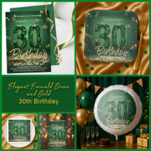 Elegant Emerald Green and Gold 30th Birthday 