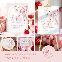 Pink Bow Strawberries Baby Shower 