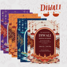 Colorful Hanging Diyas Diwali Party Invitation 