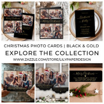 Best Selling Black Gold Christmas Collage Cards