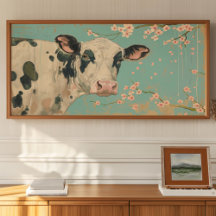 Black and White Cow Under Cherry Blossom Tree