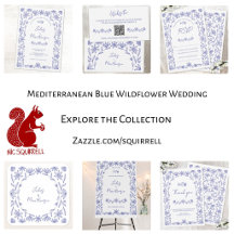 Simple Modern Floral Line Art Blue Wedding Suite
