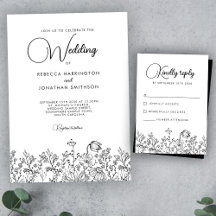 Wildflower Elegant Black White Wedding Suite