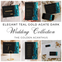 Elegant Teal Gold Agate Dark Wedding Suite