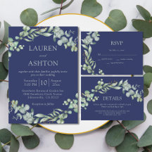 Modern Navy Blue & Sage Greenery Wedding 