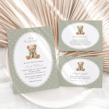 Bear and Green Polka Dots Baby Shower Collection