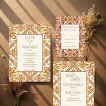 Terracotta vintage Talavera wedding invitations