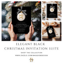 Elegant Black Christmas Party Invitation Suite