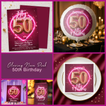 Glowing Neon Pink 50th Birthday