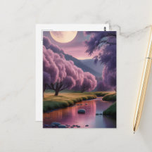 Moonlit Fantasy River Landscape Illustration