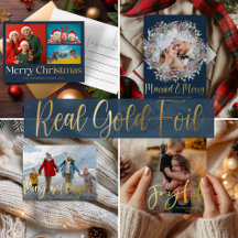 Gold Calligraphy Christmas Greetings with Photo 