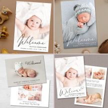 Elegant Welcome Script Photo Birth Announcement