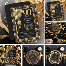 Elegant Black Gold Balloons 90th Birthday Party 