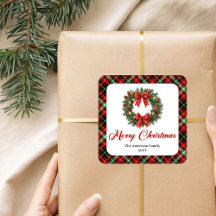 Christmas Wreath Red Green Plaid Stickers #44W