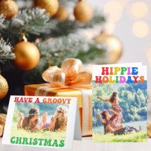 Groovy Christmas Hippie Photo Retro Holiday Cards